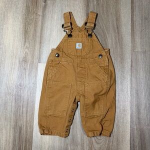 Carhartt Youth Bib Overalls SZ 3M Brown Duck Canvas Work Kids Toddler